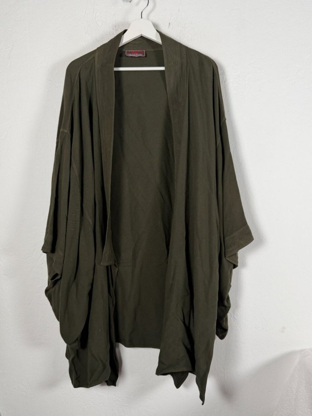 Tienda Ho Womens Kimono Cardigan Jacket Draped Open Front Olive Green Cotton OS